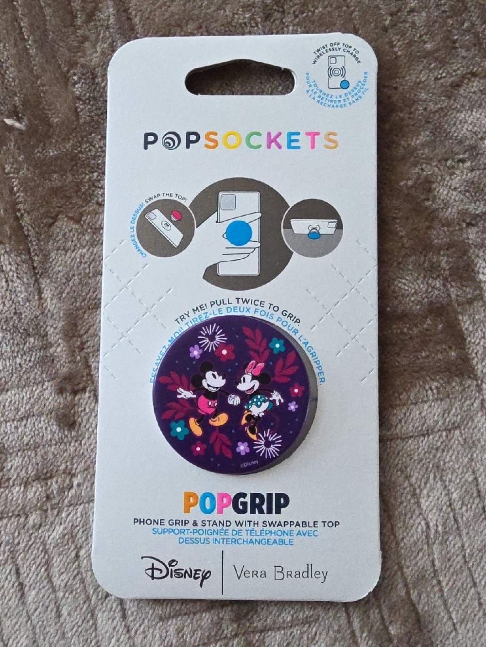 PopSocket PopGrip Disney x Vera Bradley Purple Floral Mickey & Minnie Phone Grip